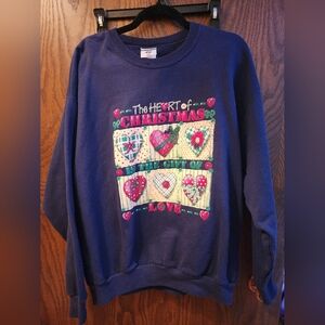 Vintage Jerzees Christmas Sweater Blue Size L